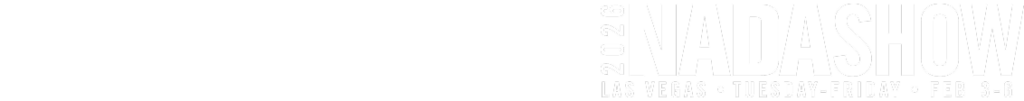 DealerCX and NADA Show 2026 logos combined, both in all white color scheme with a short vertical divider line in the middle